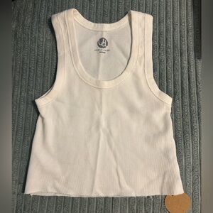 White Ribbed Crop Tank Top